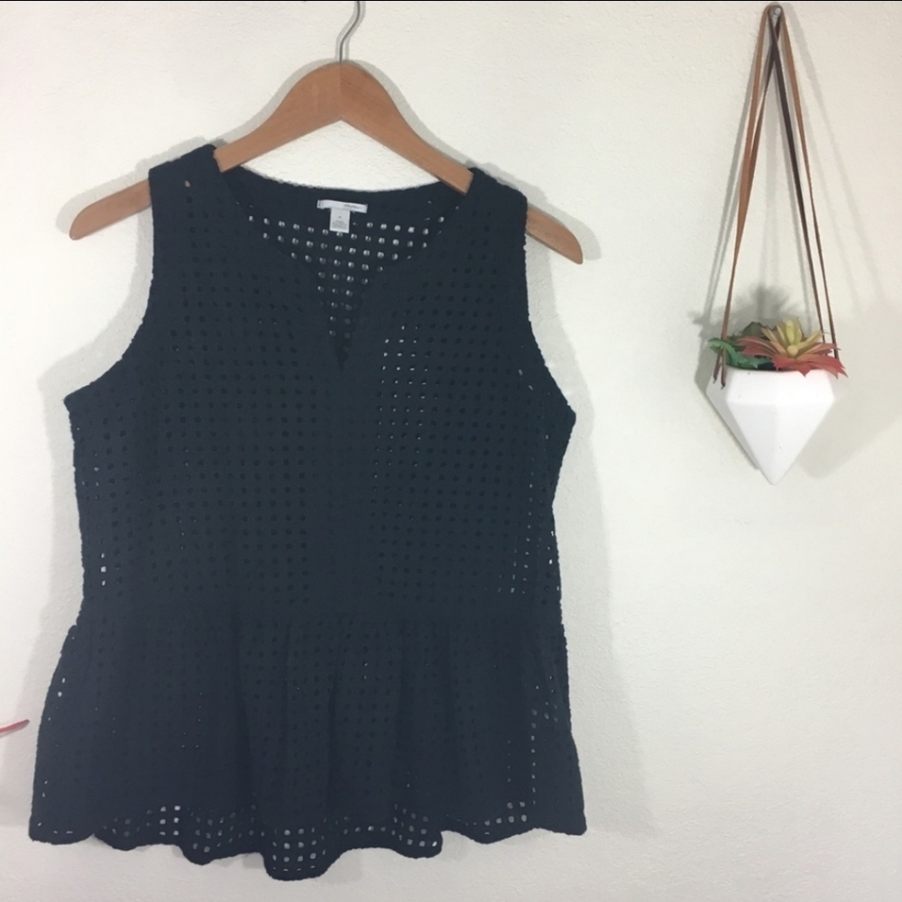 Anthropologie | Halogen black eyelet peplum top